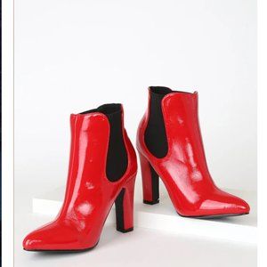 New in Box Lulus Red Patent High Heel Boots